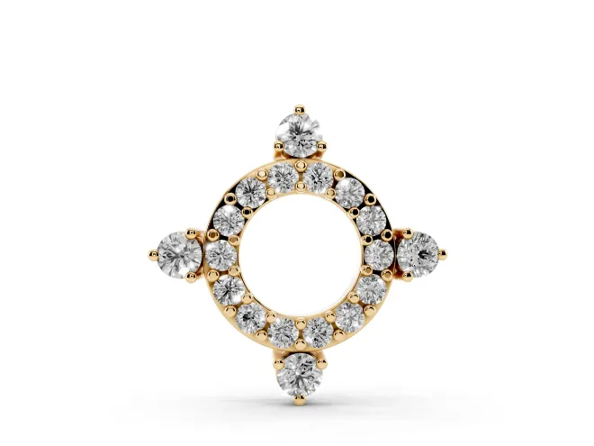 Round Lab-Grown Diamond Pavé Open Circle Pendant Necklace | Compass Accents | Yellow Gold