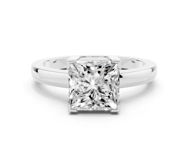 Princess Cut Diamond Solitaire Ring Set in Platinum with Prong Head and Smooth Polished Band