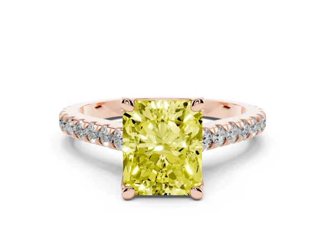 Radiant Cut Hidden Halo Pavé Engagement Ring Setting for a Fancy Yellow Lab-Grown Diamond | Claw Prongs | Rose Gold