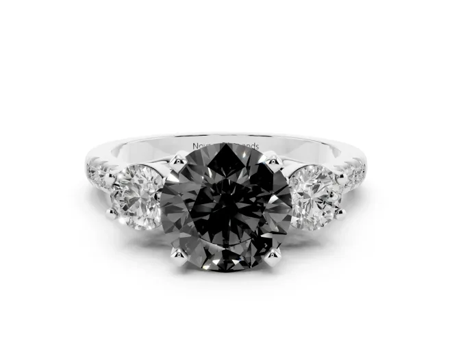 Round Three-Stone Pavé Engagement Ring Setting for a Black Center | Round Side Stones | Platinum