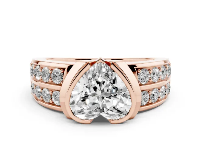 Heart-Shaped Half Bezel Engagement Ring Setting | Double Row Channel Band | Rose Gold