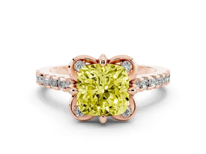 Cushion Cut Floral Petal Engagement Ring Setting for a Fancy Yellow Lab-Grown Diamond | Petal Accents | Rose Gold