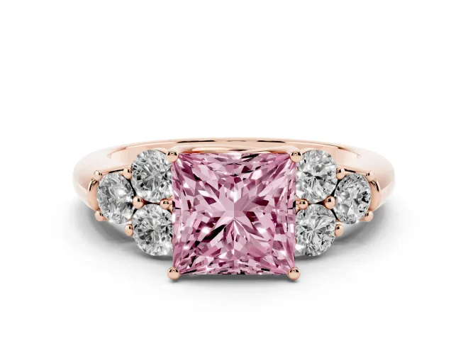 Princess Cut Side Stone Engagement Ring Setting for a Fancy Pink Lab-Grown Diamond | Rose Gold