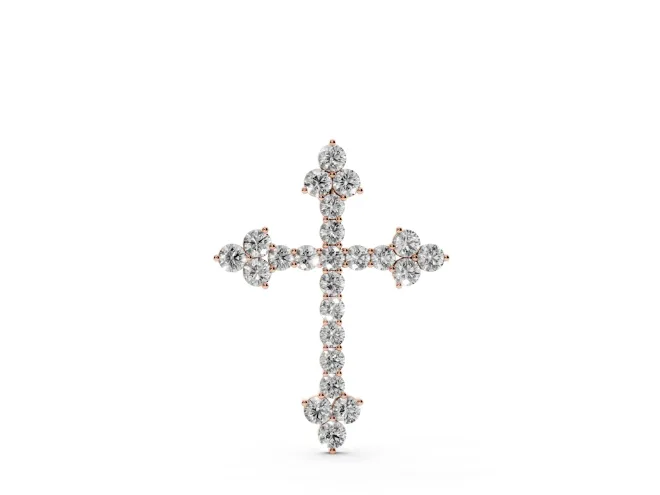 Round Lab-Grown Diamond Cross Pendant Necklace | Trefoil Tips | Rose Gold