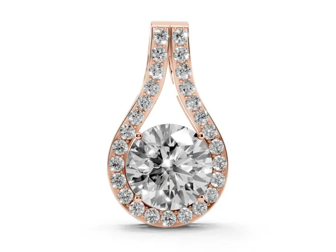 Round Lab-Grown Diamond Teardrop Halo Pendant Necklace | Pavé Split Bail | Rose Gold