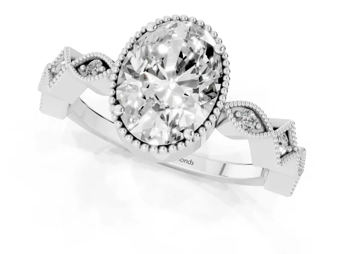 Oval Cut Diamond Milgrain Marquise Twist Band Ring Set in Silver with Prong Setting – second view
