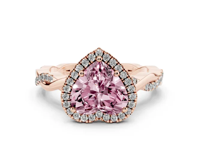 Heart-Shaped Twisted Halo Engagement Ring Setting for a Fancy Pink Lab-Grown Diamond | Rose Gold
