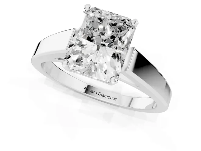 Radiant Cut Diamond Solitaire Engagement Ring Set in Platinum with Prong Setting and Tapered Band – second view