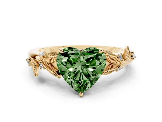 Heart-Shaped Leaf Engagement Ring Setting for a Fancy Green Lab-Grown Diamond | Yellow Gold