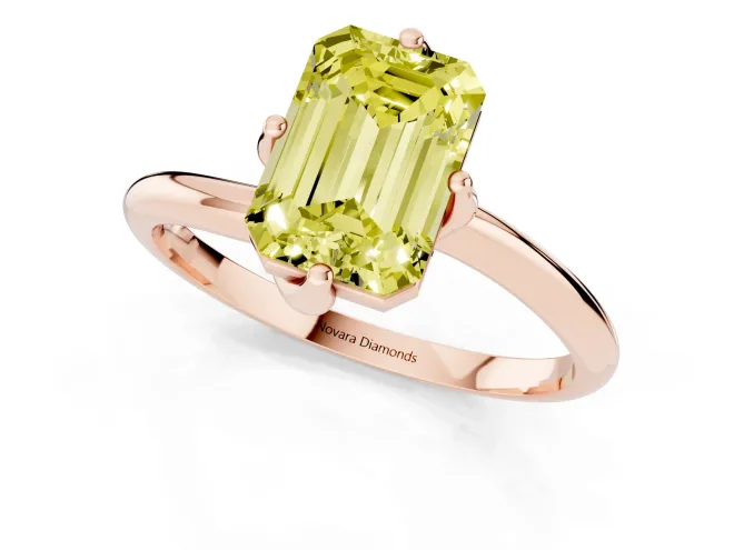 Fancy Yellow Emerald Cut Diamond Solitaire Engagement Ring Set in Rose gold with Classic Plain Band – second view