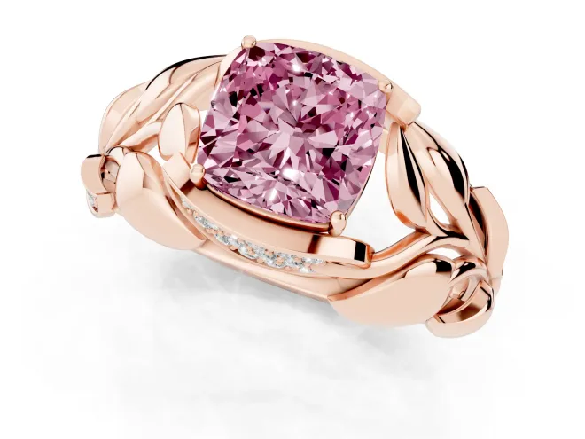 Cushion Cut Leaf Bypass Engagement Ring Setting for a Fancy Pink Lab-Grown Diamond | Rose Gold – second view