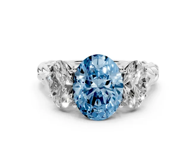 Oval Three Stone Engagement Ring Setting for a Fancy Blue Lab-Grown Diamond | Braided Band | White Gold