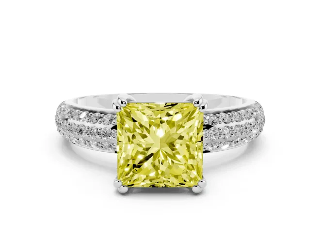 Princess Cut Three Row Pavé Engagement Ring Setting for a Fancy Yellow Lab-Grown Diamond | Platinum