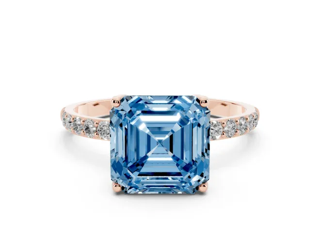 Asscher Cut Pavé Engagement Ring Setting for a Fancy Blue Lab-Grown Diamond | Slim Band | Rose Gold