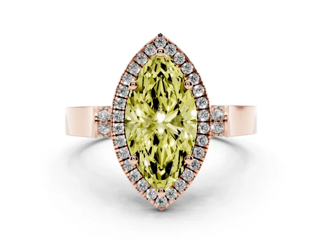 Marquise Halo Engagement Ring Setting for a Fancy Yellow Lab-Grown Diamond | Pavé Panel Shoulders | Rose Gold