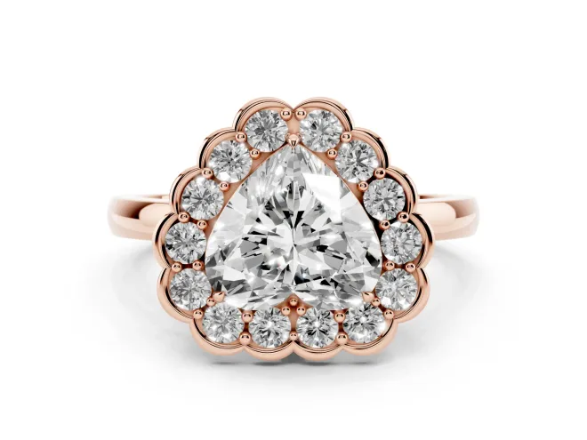 Heart-Shaped Scalloped Cluster Halo Engagement Ring Setting | Plain Band | Rose Gold