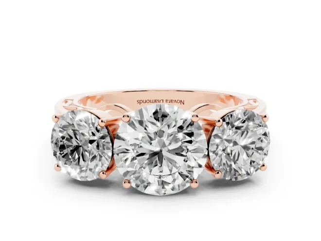 Round Cut Diamond Three-Stone Ring Set in Rose gold with Textured Band