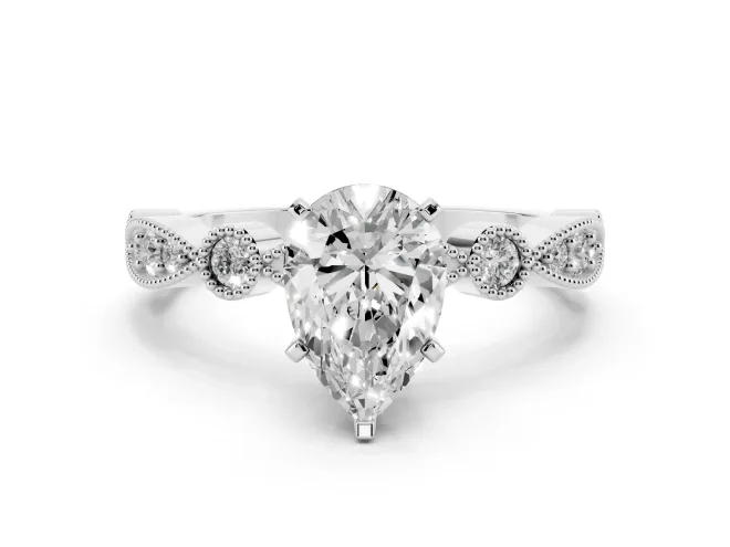 Pear-Shaped Vintage Milgrain Solitaire Engagement Ring Setting | Bezel Accents | Sterling Silver
