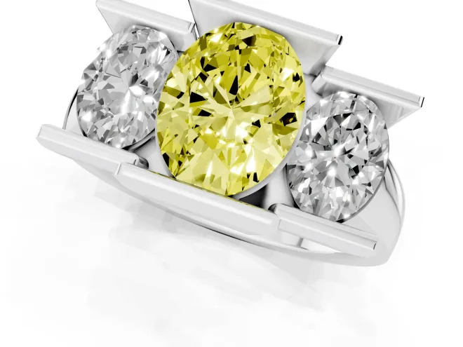 Fancy Yellow Oval Cut Diamond Three-Stone Channel Set Ring Set in Silver with Smooth Polished Band – second view