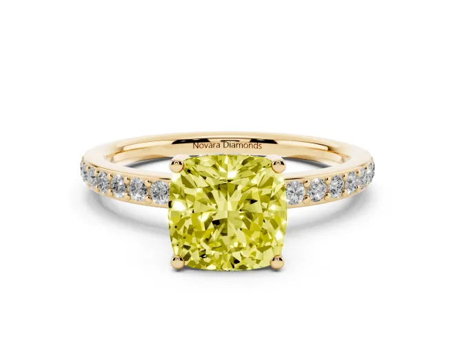 Cushion Cut Hidden Halo Engagement Ring Setting for a Fancy Yellow Lab-Grown Diamond | Yellow Gold
