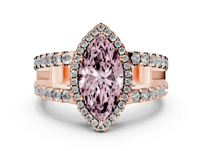 Marquise Halo Split Shank Engagement Ring Setting for a Fancy Pink Lab-Grown Diamond | Rose Gold