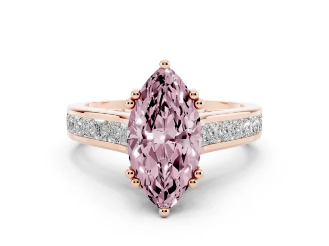 Marquise Channel Set Solitaire Engagement Ring Setting for a Fancy Pink Lab-Grown Diamond | Princess Channel | Rose Gold