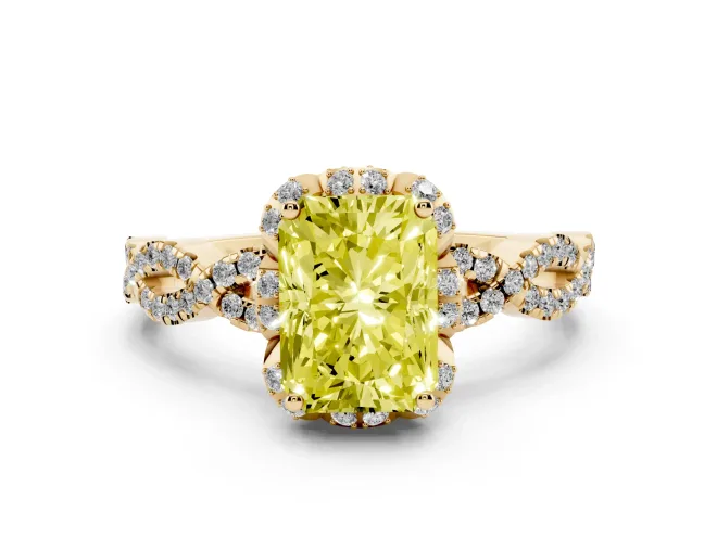 Radiant Cut Halo Engagement Ring Setting for a Fancy Yellow Lab-Grown Diamond | Yellow Gold - Design NV-24725