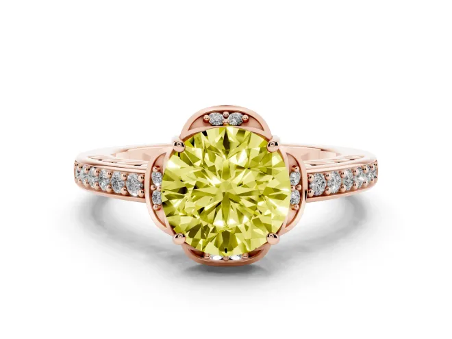 Round Floral Pavé Engagement Ring Setting for a Fancy Yellow Lab-Grown Diamond | Rose Gold