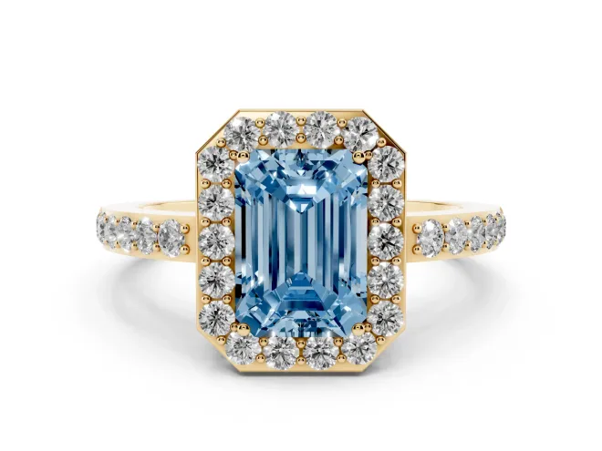 Emerald Cut Halo Engagement Ring Setting for a Fancy Blue Lab-Grown Diamond | Yellow Gold - Design NV-24751