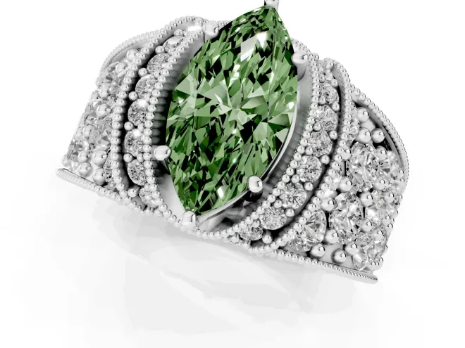 Marquise Vintage Pave Engagement Ring Setting for a Fancy Green Lab-Grown Diamond | Milgrain Edges | Platinum – second view