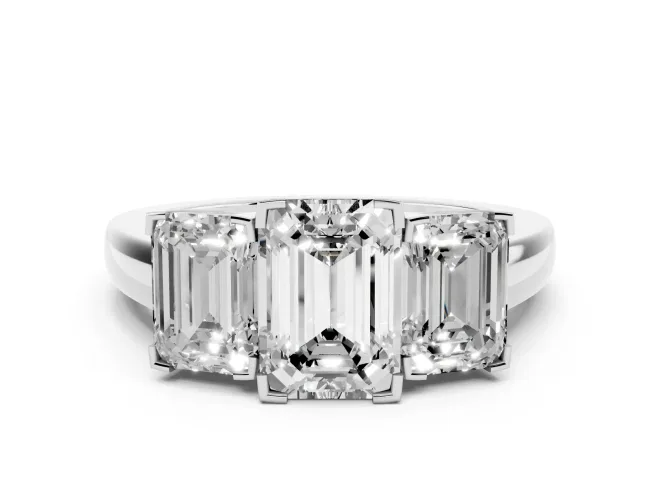 Emerald Cut Three Stone Engagement Ring Setting | Large Side Stones | White Gold