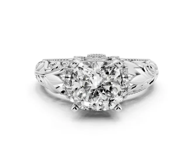 Cushion Cut Vintage Filigree Solitaire Engagement Ring Setting | Accented Basket | White Gold