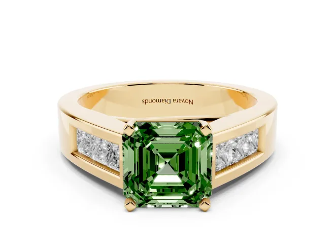 Asscher Cut Channel-Set Engagement Ring Setting for a Fancy Green Lab-Grown Diamond | Yellow Gold