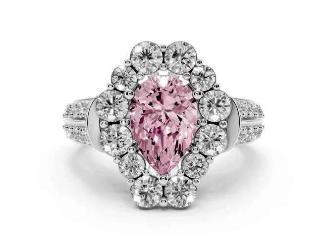 Pear-Shaped Large Accent Halo Engagement Ring Setting for a Fancy Pink Lab-Grown Diamond | Graduated Pavé | White Gold