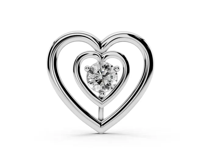 Round Lab-Grown Diamond Double Heart Pendant Necklace | Open Heart Frame | White Gold