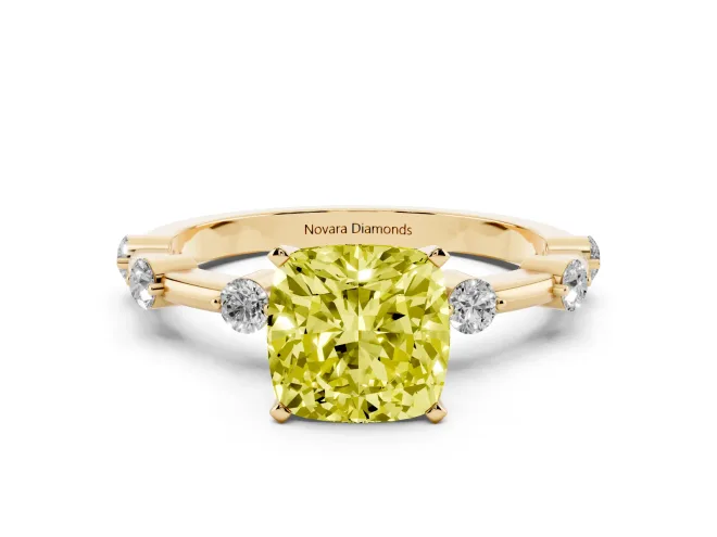 Cushion Cut Bar Set Engagement Ring Setting for a Fancy Yellow Lab-Grown Diamond | Yellow Gold