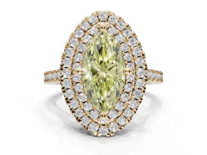 Marquise Double Halo Engagement Ring Setting for a Fancy Yellow Lab-Grown Diamond | Pavé Shoulders | Yellow Gold
