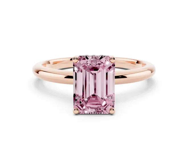 Emerald Cut Micro-Prong Hidden Halo Engagement Ring Setting for a Fancy Pink Lab-Grown Diamond | Plain Band | Rose Gold
