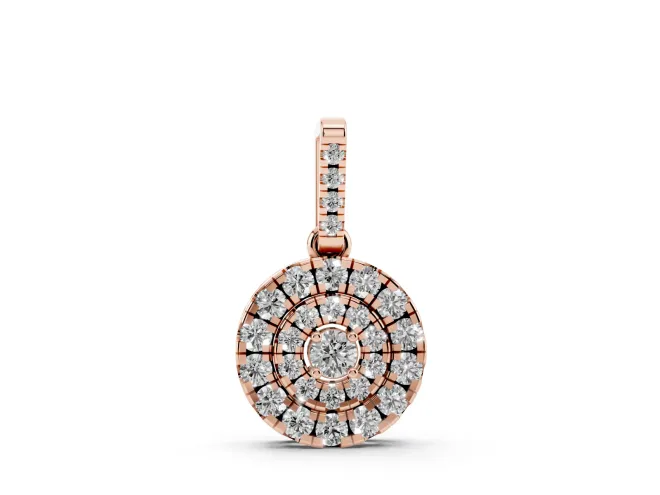Round Lab-Grown Diamond Double Halo Disc Pendant Necklace | Pavé Bail | Rose Gold