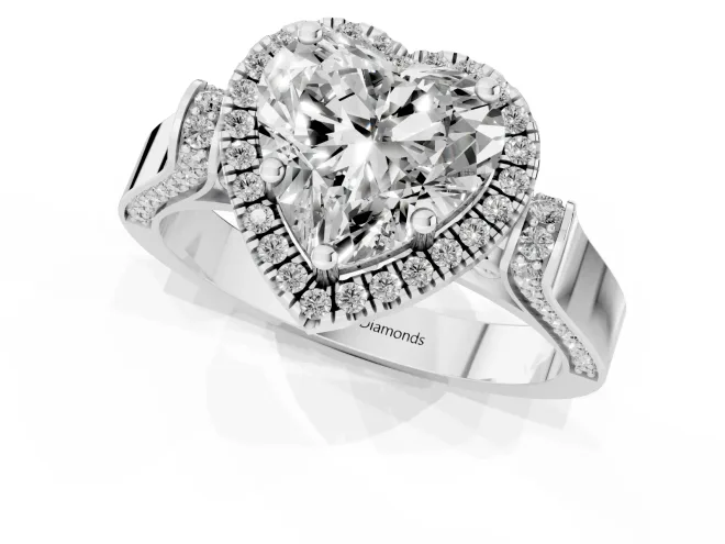 Heart Cut Diamond Halo Ring Set in Platinum with Twist Band and Pavé Accents – second view
