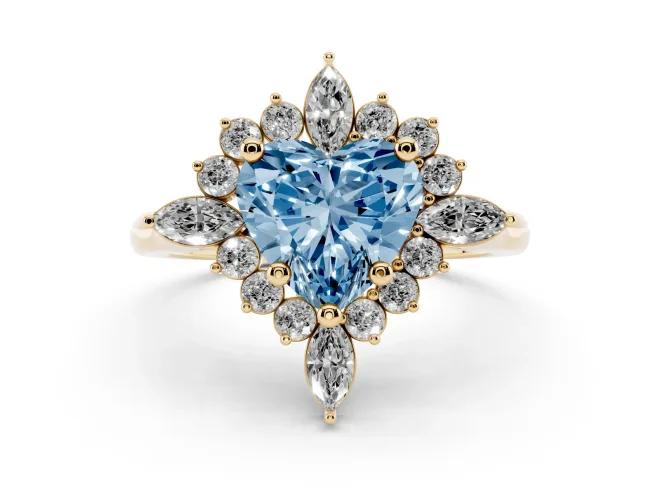 Heart-Shaped Engagement Ring Setting for a Fancy Blue Lab-Grown Diamond | Yellow Gold - Design NV-24790