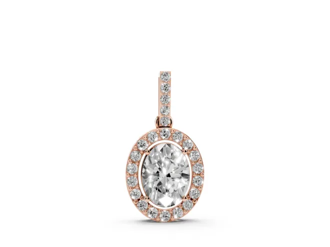 Oval Lab-Grown Diamond Halo Pendant Necklace | Pavé Bail | Rose Gold