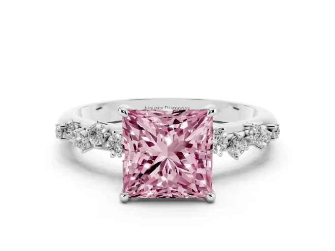 Princess Cut Graduated Solitaire Engagement Ring Setting for a Fancy Pink Lab-Grown Diamond | White Gold