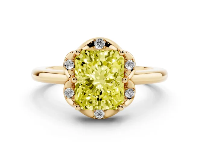 Radiant Cut Petal Halo Engagement Ring Setting for a Fancy Yellow Lab-Grown Diamond | Yellow Gold