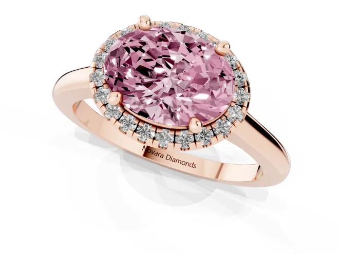 Oval Halo Engagement Ring Setting for a Fancy Pink Lab-Grown Diamond | Plain Polished Band | Rose Gold – second view