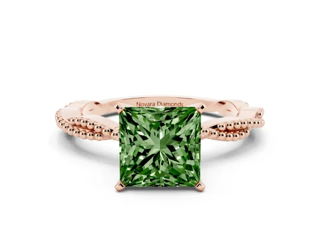 Princess Cut Twisted Engagement Ring Setting for a Fancy Green Lab-Grown Diamond | Beaded Twist | Rose Gold