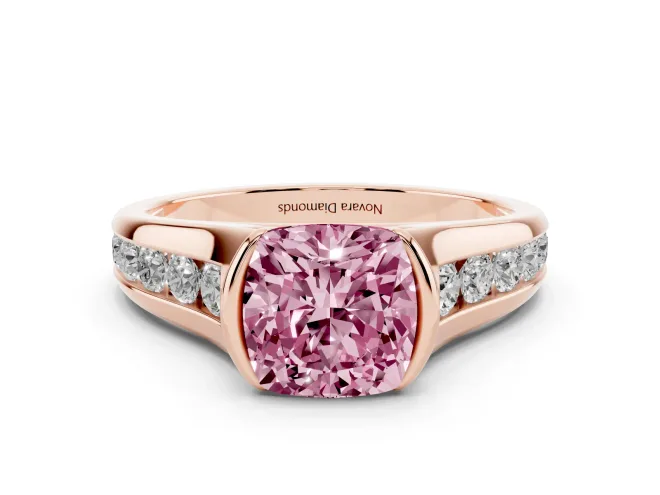 Cushion Cut Half Bezel Engagement Ring Setting for a Fancy Pink Lab-Grown Diamond | Rose Gold