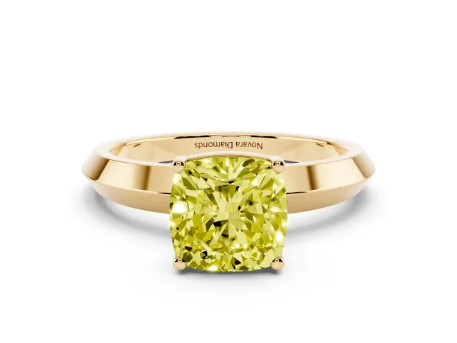 Cushion Cut Knife-Edge Engagement Ring Setting for a Fancy Yellow Lab-Grown Diamond | Yellow Gold