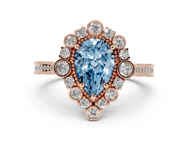 Pear-Shaped Scalloped Halo Engagement Ring Setting for a Fancy Blue Lab-Grown Diamond | Milgrain Edges | Rose Gold