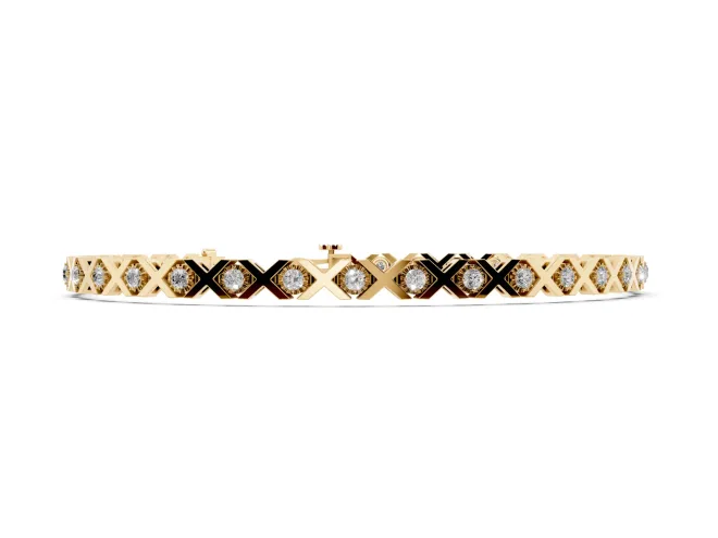 Round Lab-Grown Diamond XO Tennis Bracelet | Polished X Links | Yellow Gold